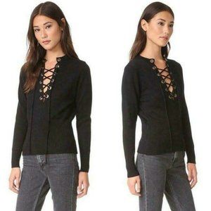 Line & Dot Lea Grommet Corset Lace Up Ribbed Knit Sweater Black XS NWT